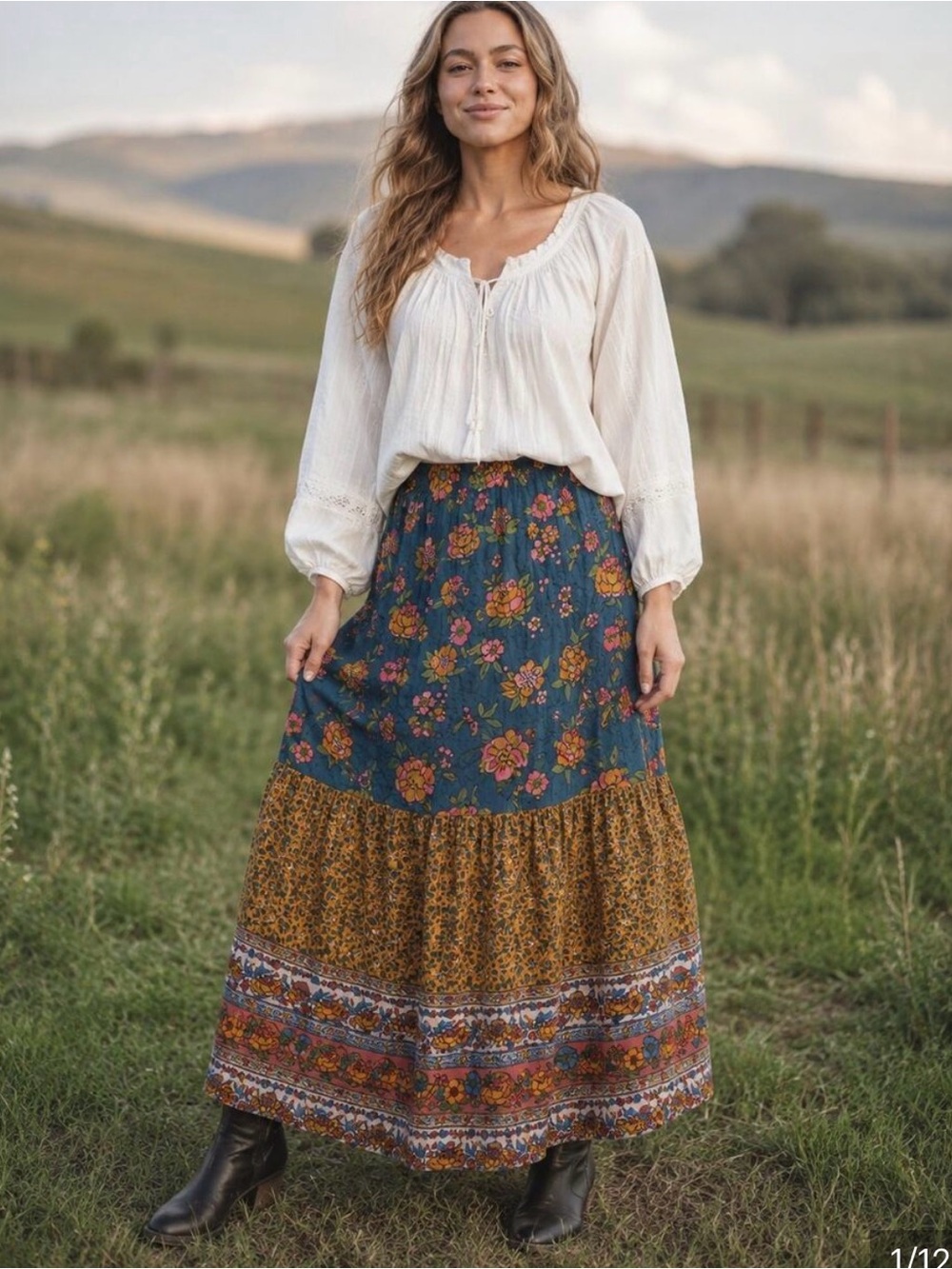 NWT Natural Life Camille Maxi Skirt Riviera Batik Blue print Large New!